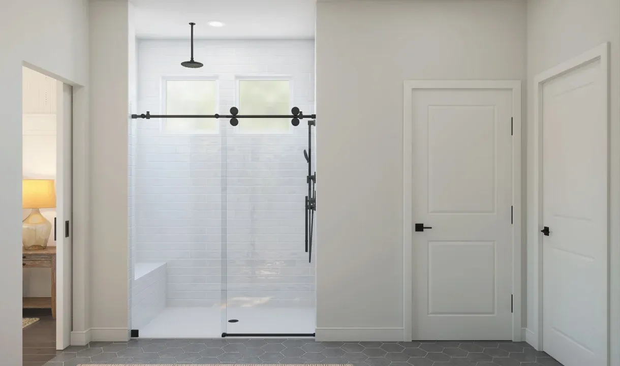 Primary bath with glass shower enclosure