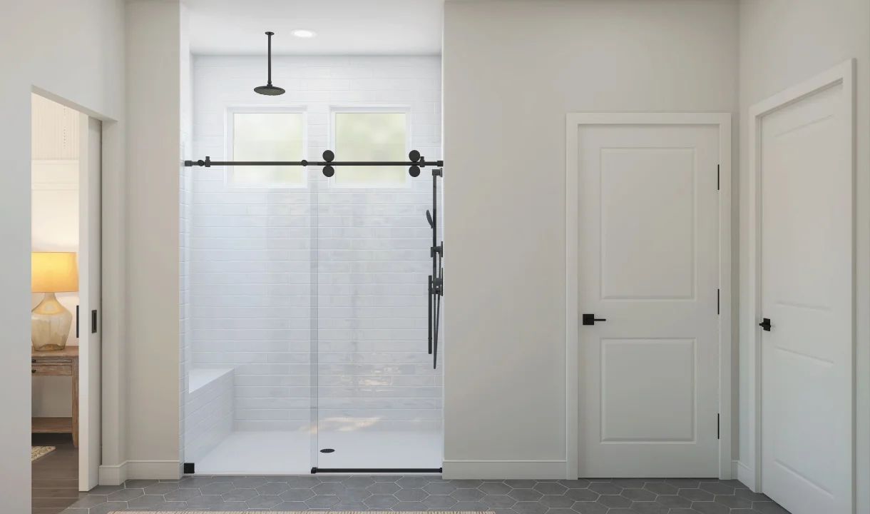 Primary bath with glass shower enclosure