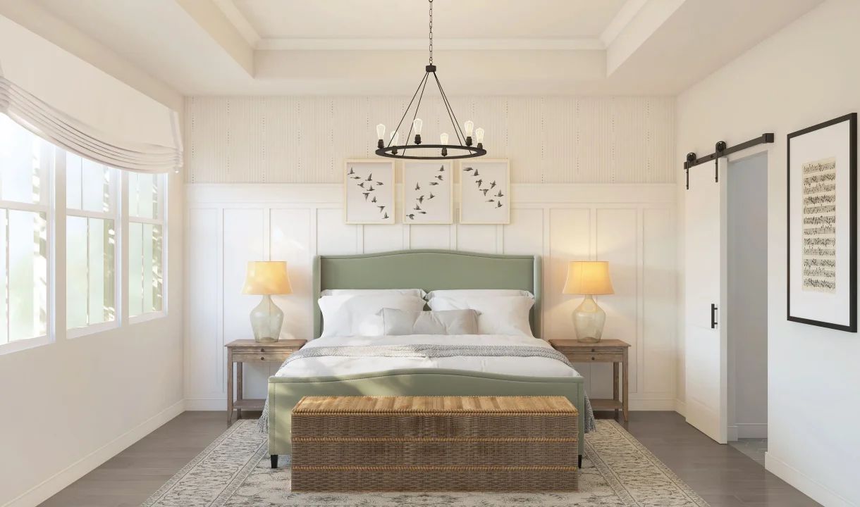 Primary suite with decorative feature wall