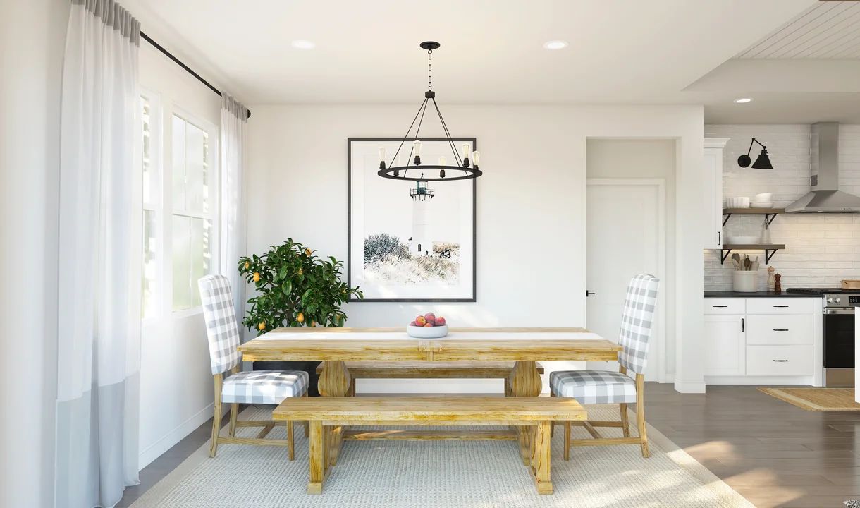 Dining area with chandelier