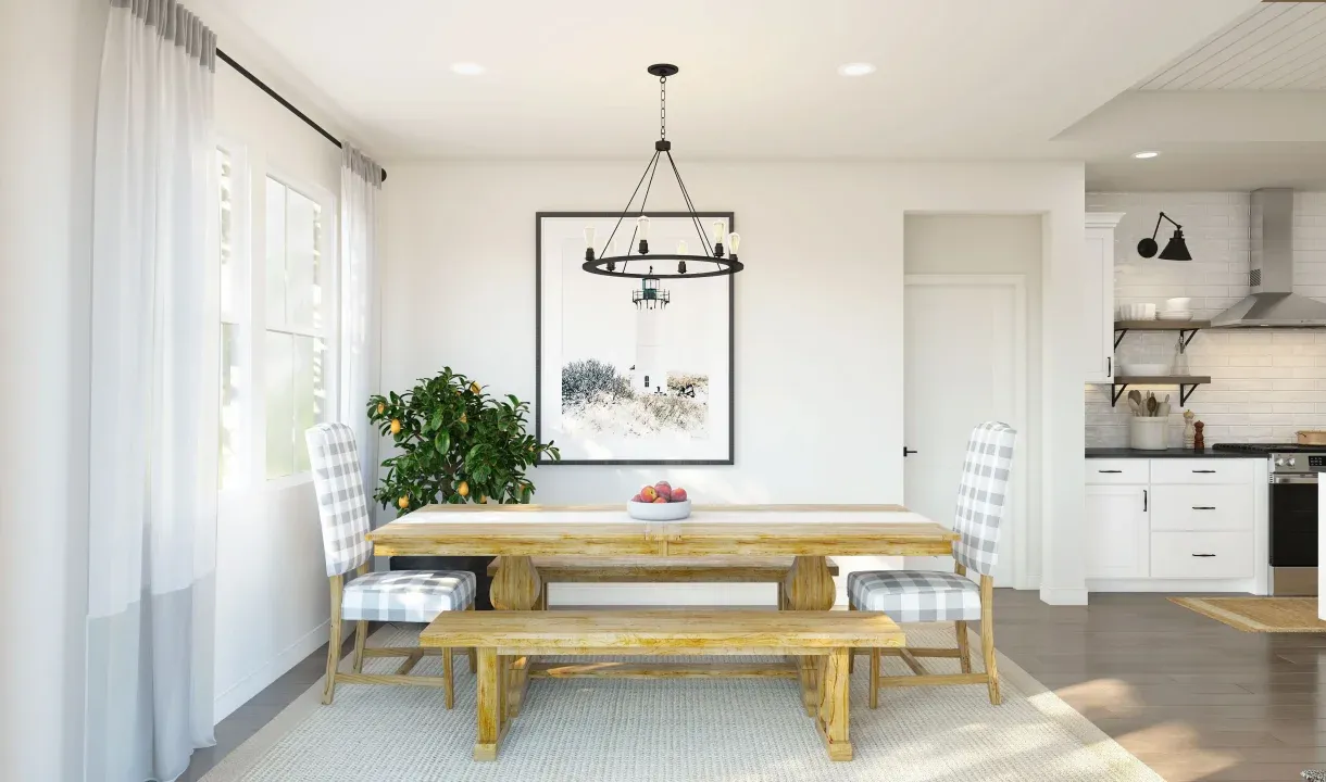 Dining area with chandelier