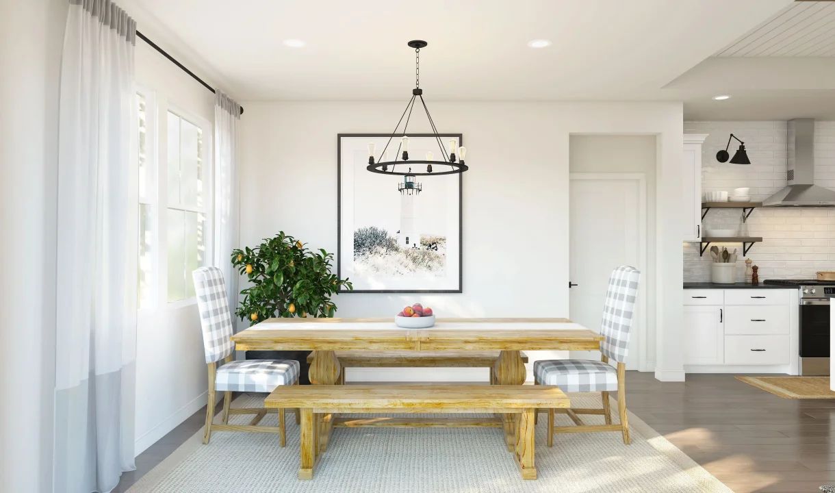 Dining area with chandelier