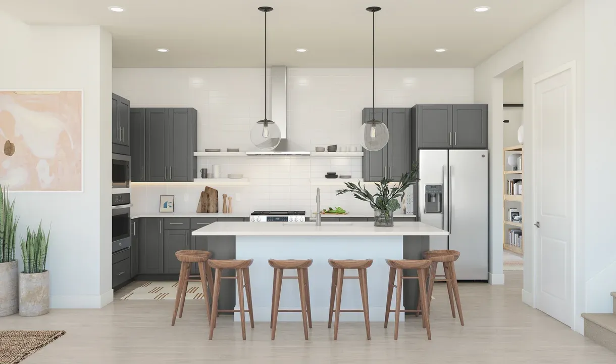 Kitchen with center island and pendant lighting