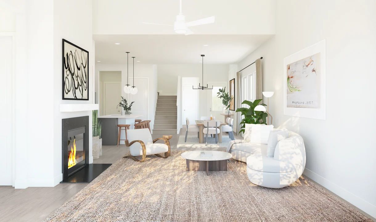Great room with vaulted ceiling