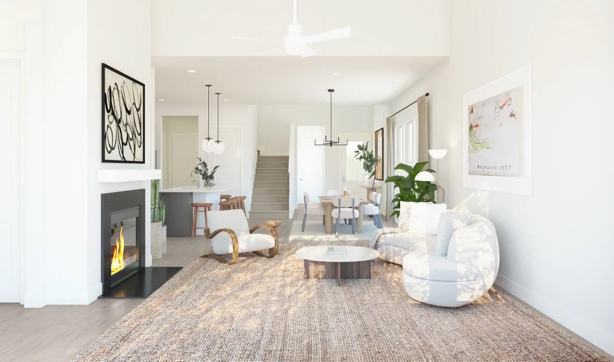 Great room with vaulted ceiling