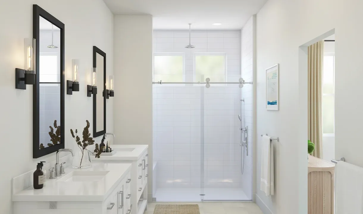 Primary bath with glass shower enclosure