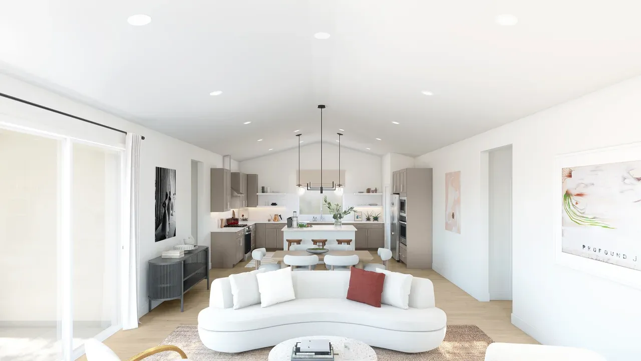 Vaulted ceiling throughout main living area