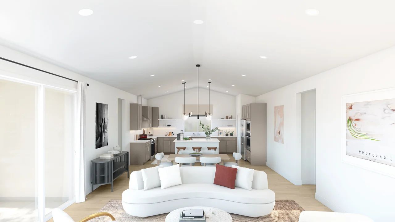 Vaulted ceiling throughout main living area