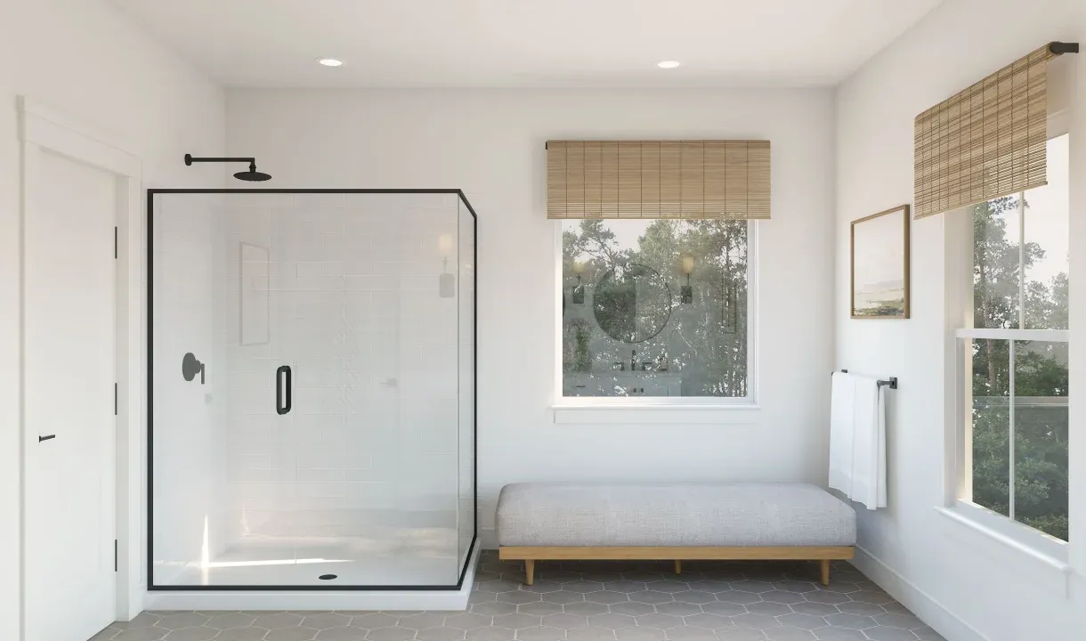 Primary bath with glass shower enclosure