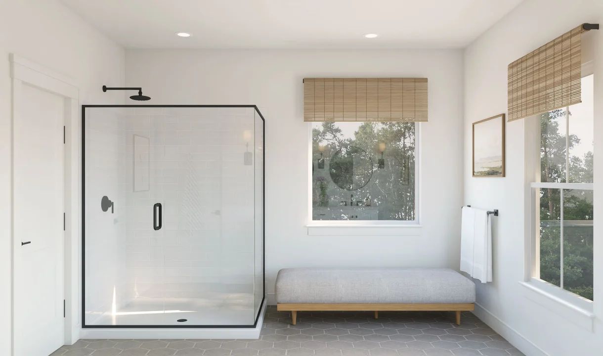 Primary bath with glass shower enclosure