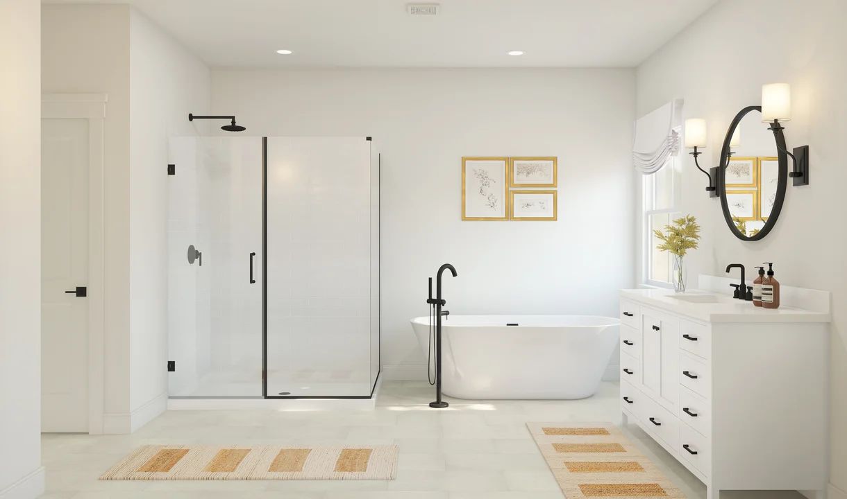 Primary bath with glass shower enclosure