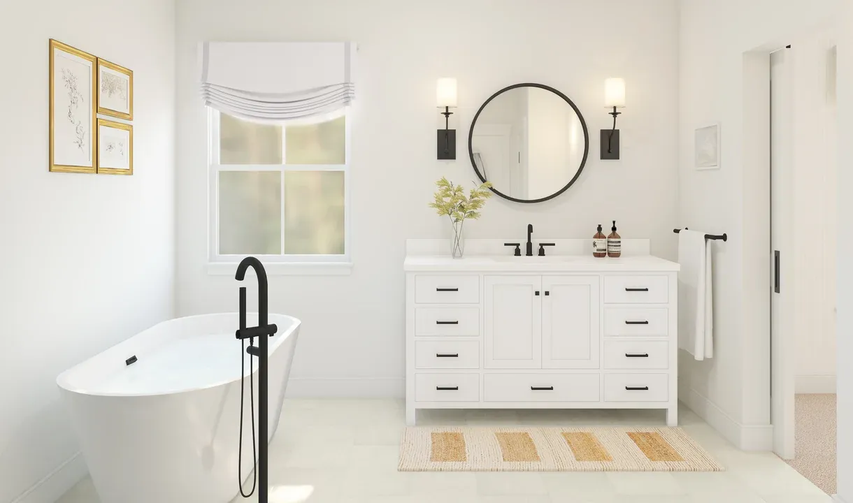 Primary bath with freestanding tub and vanity