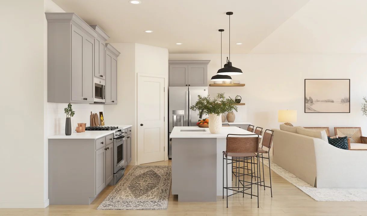Kitchen with quartz countertops & island