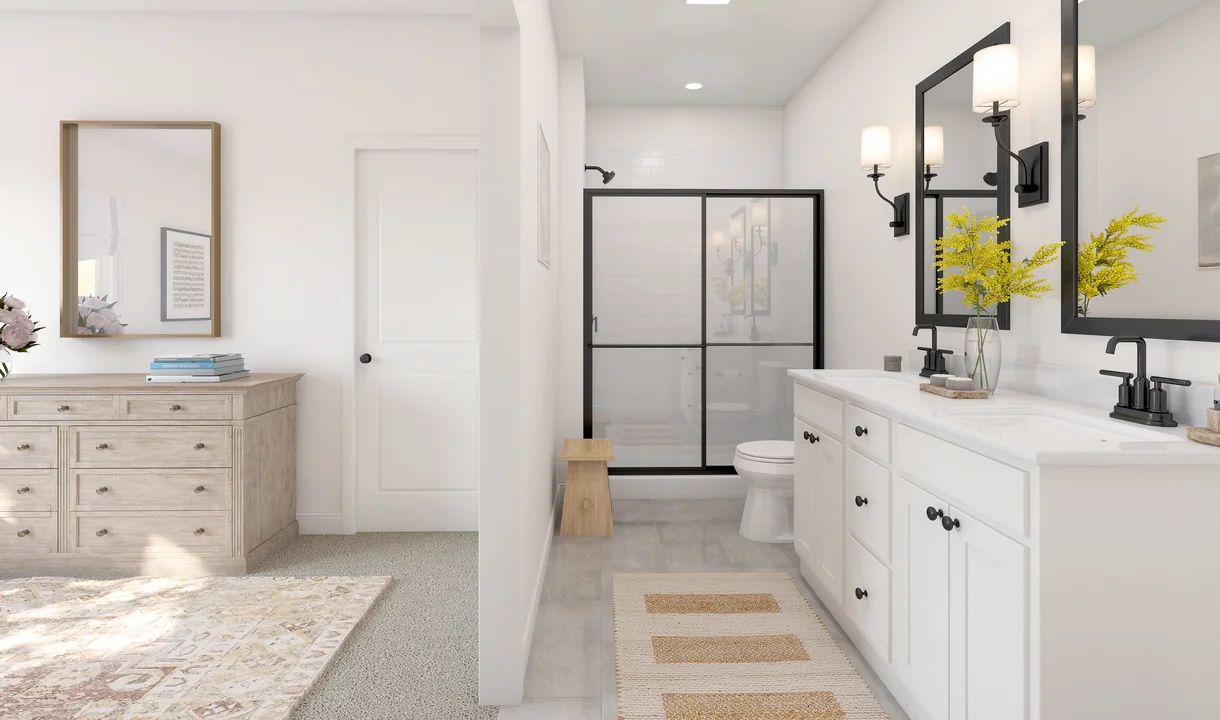 Primary bath with glass shower enclosure