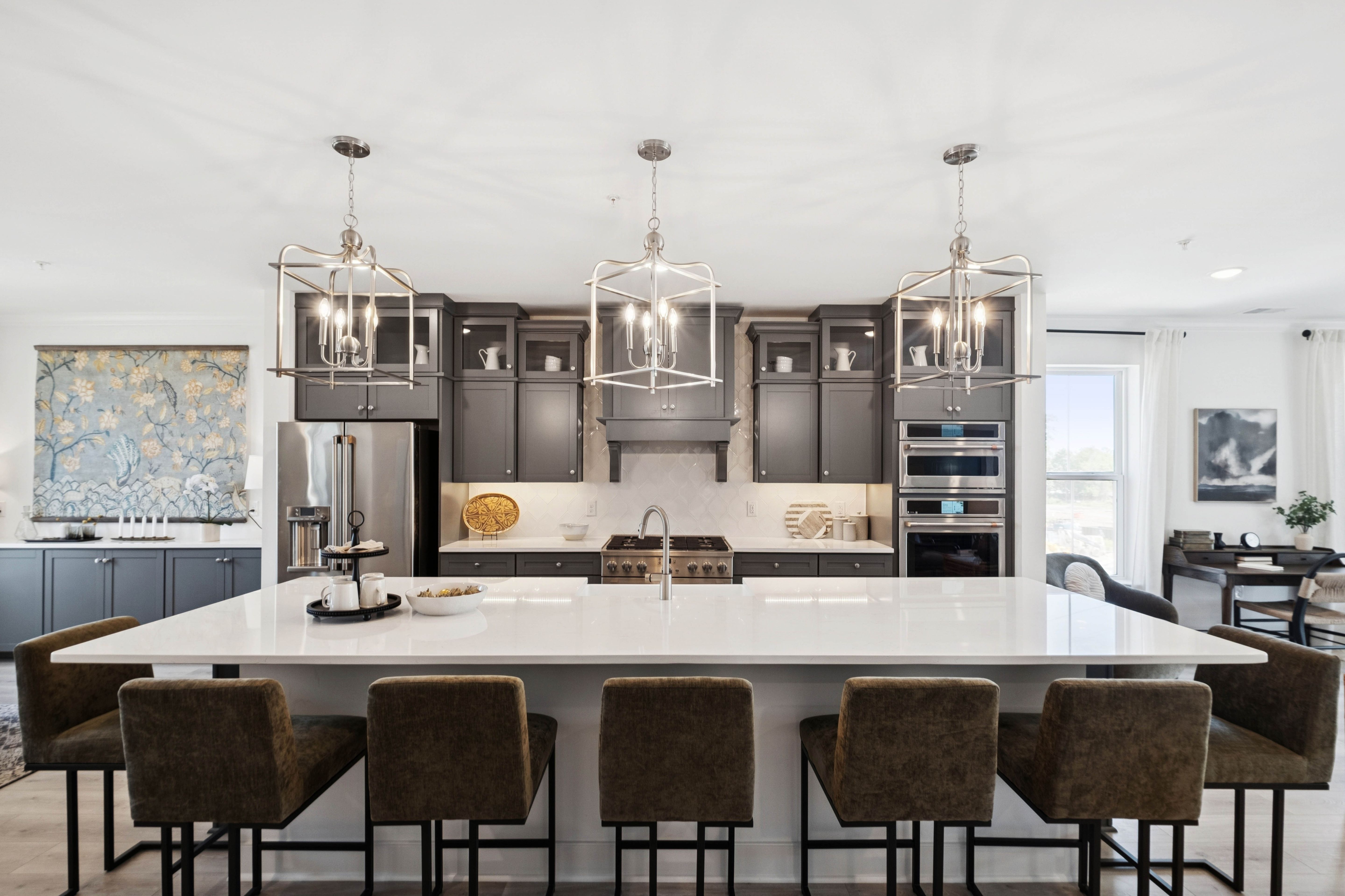 Kitchen with center island and pendant lighting