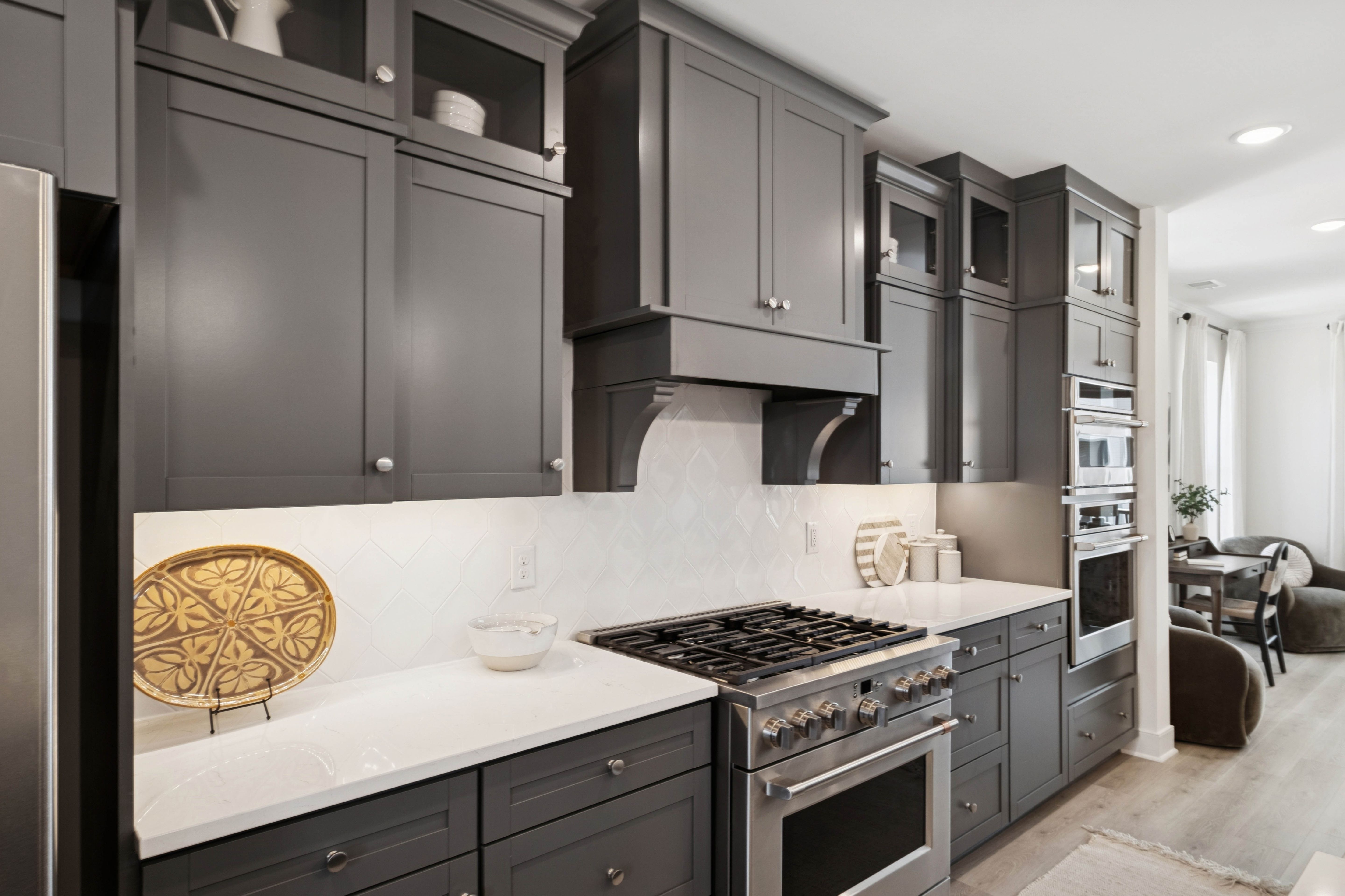 White hex backsplash in kitchen