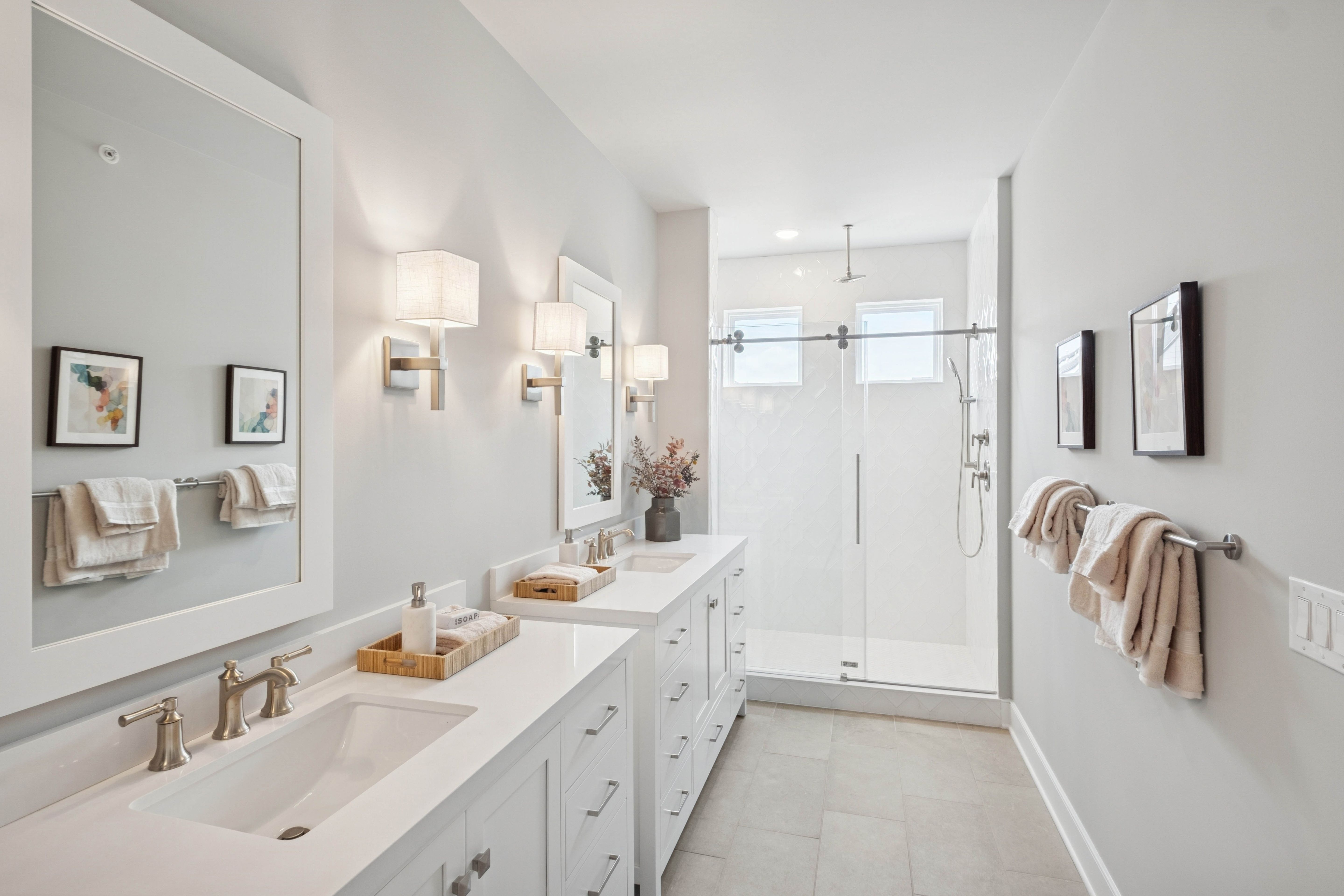 Glass shower enclosure in primary bath