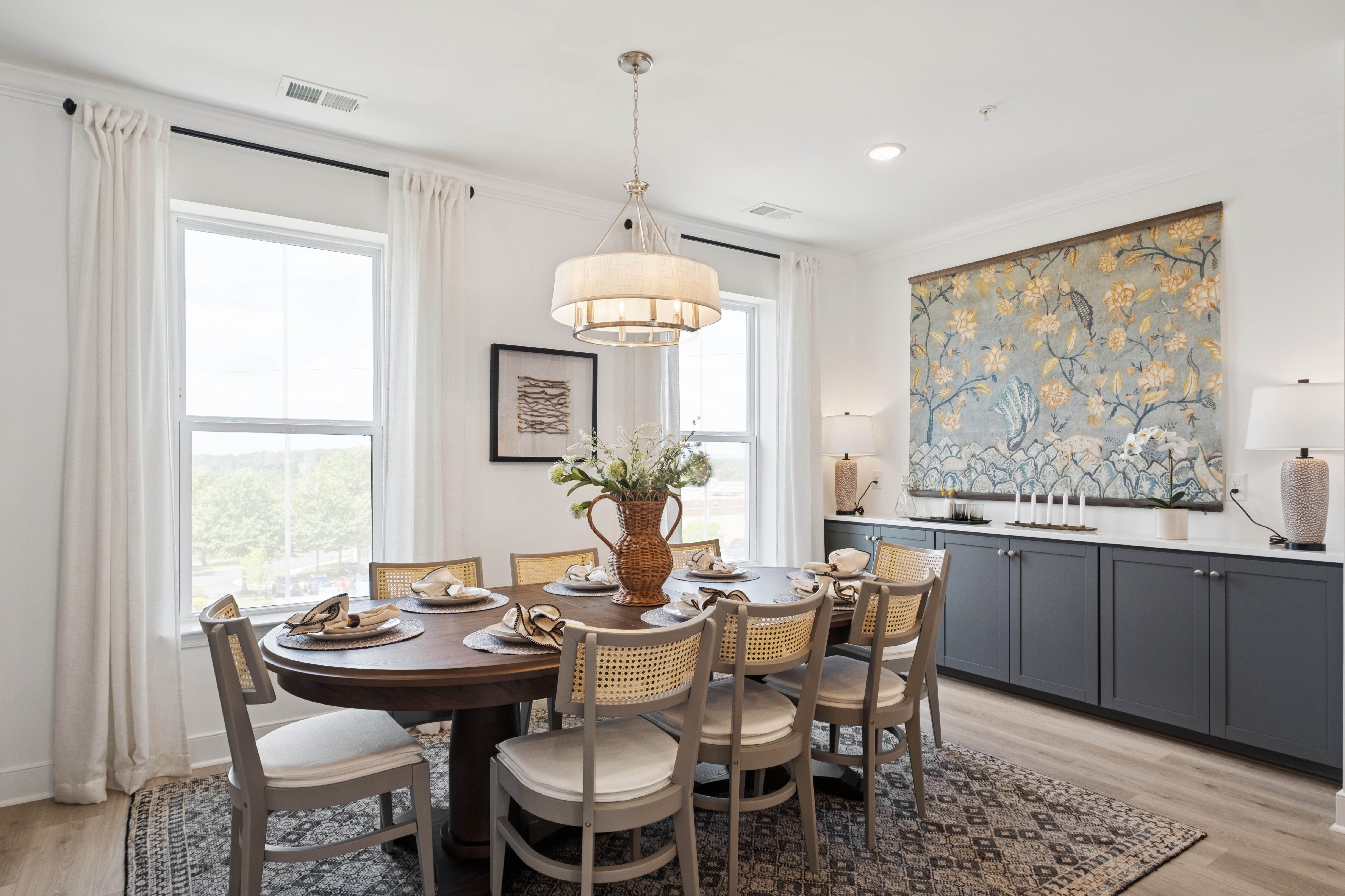 Dining area with chandelier
