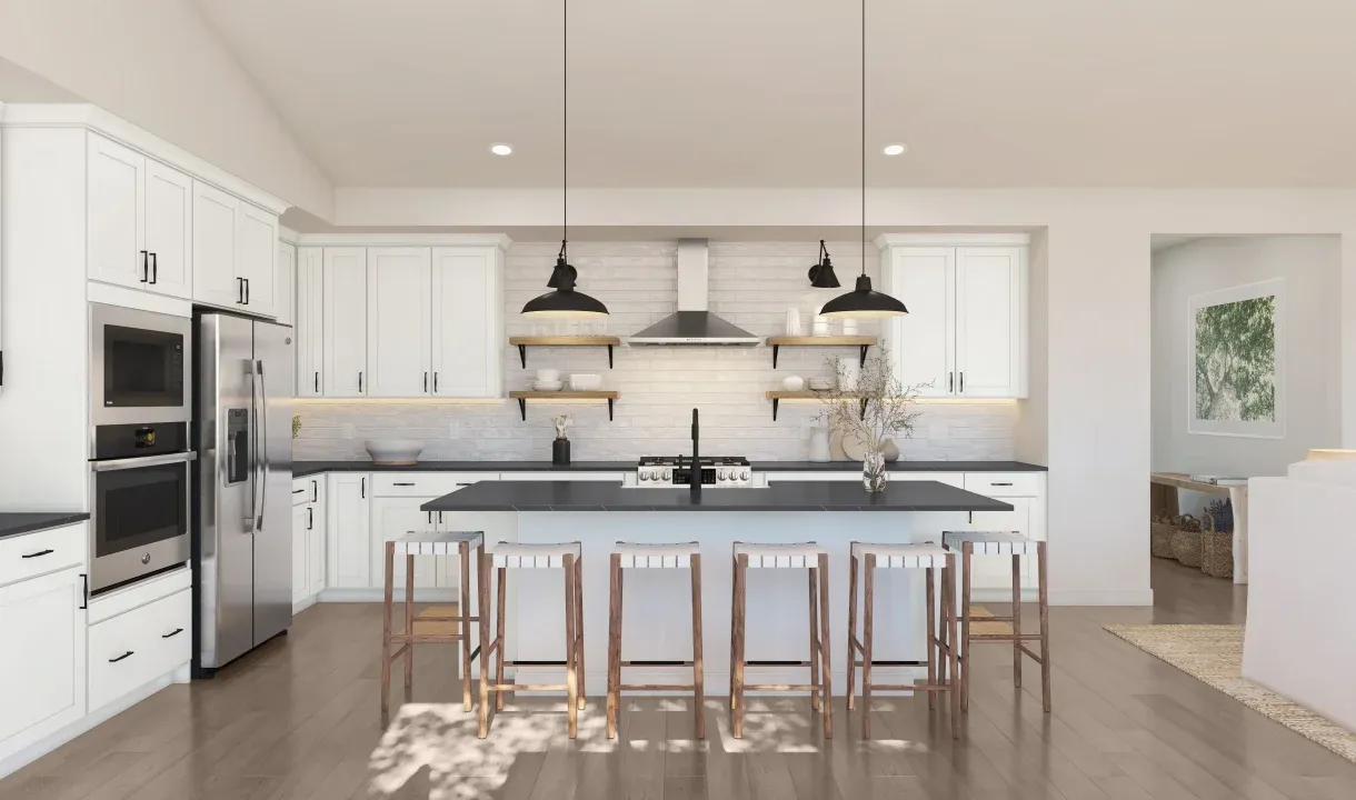 Kitchen with center island and pendant lighting