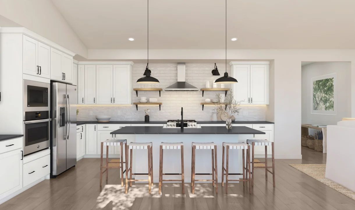 Kitchen with center island and pendant lighting