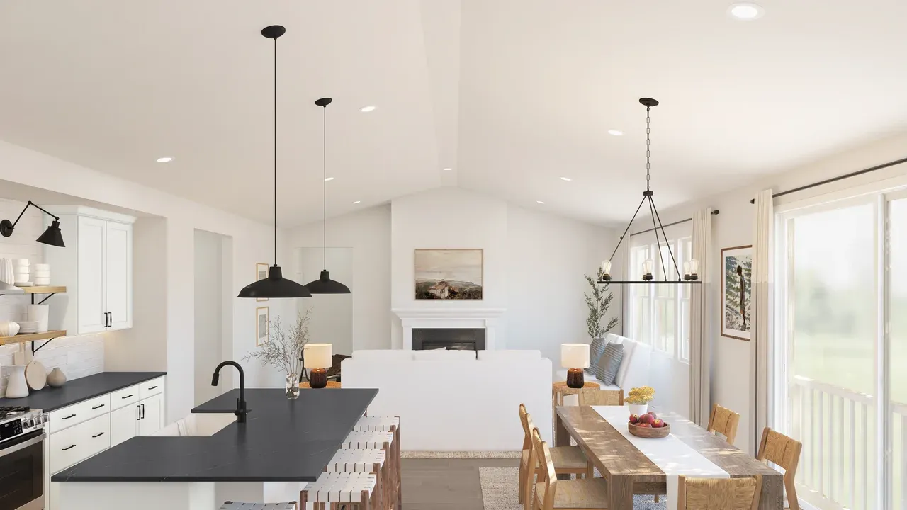 Vaulted ceiling throughout main living area