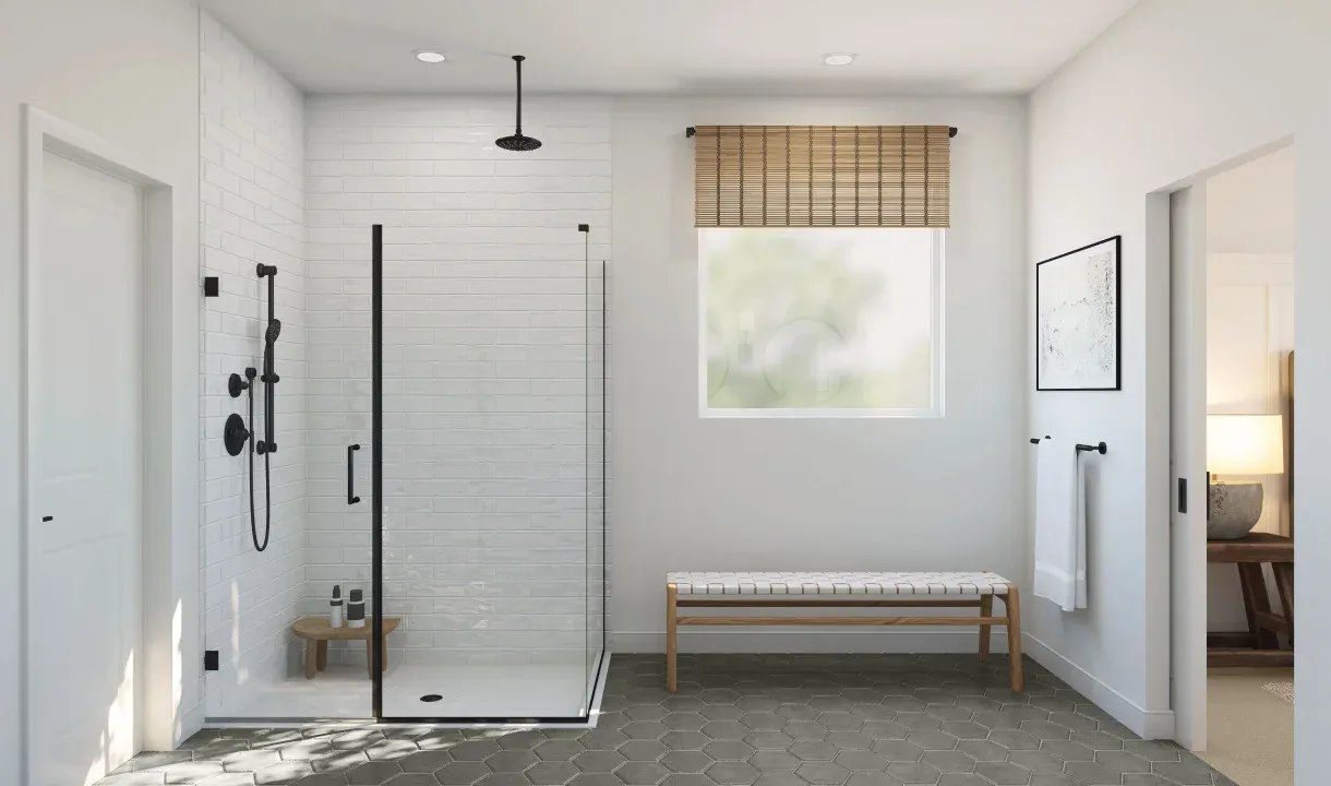 Glass shower enclosure in primary bath
