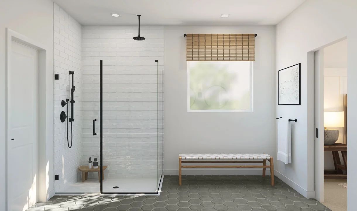 Glass shower enclosure in primary bath