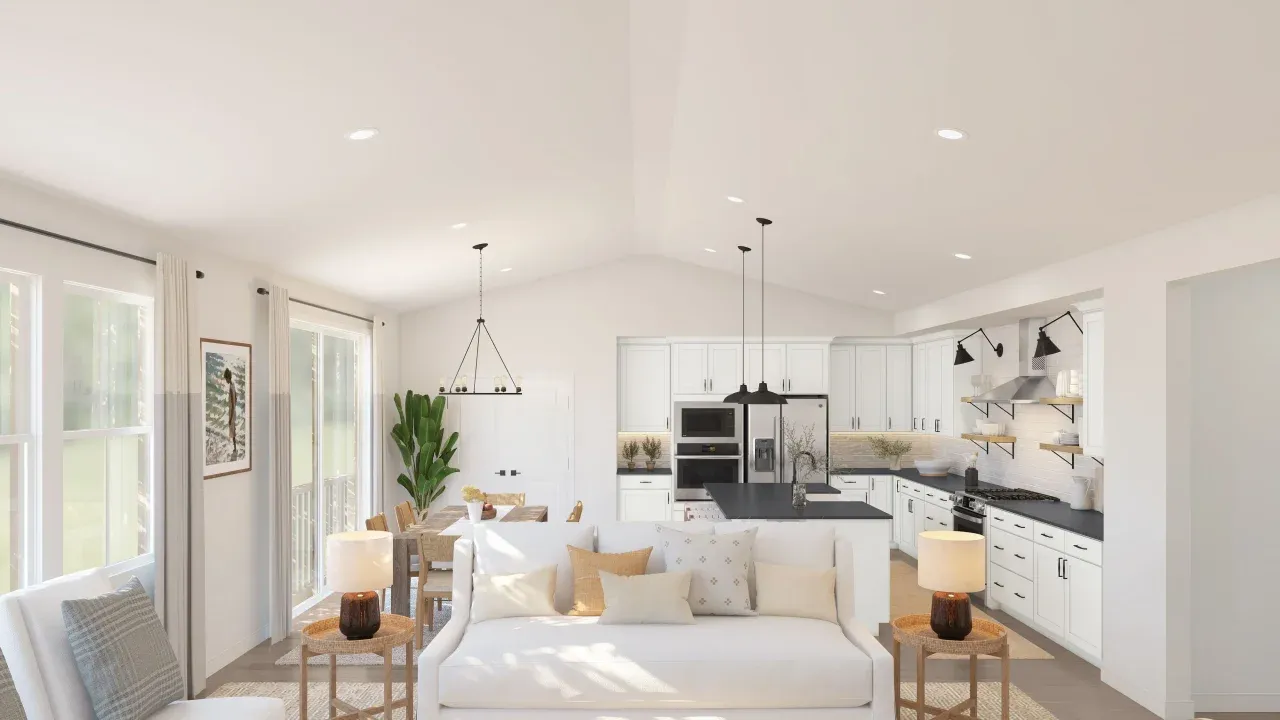 Vaulted ceiling throughout main living area