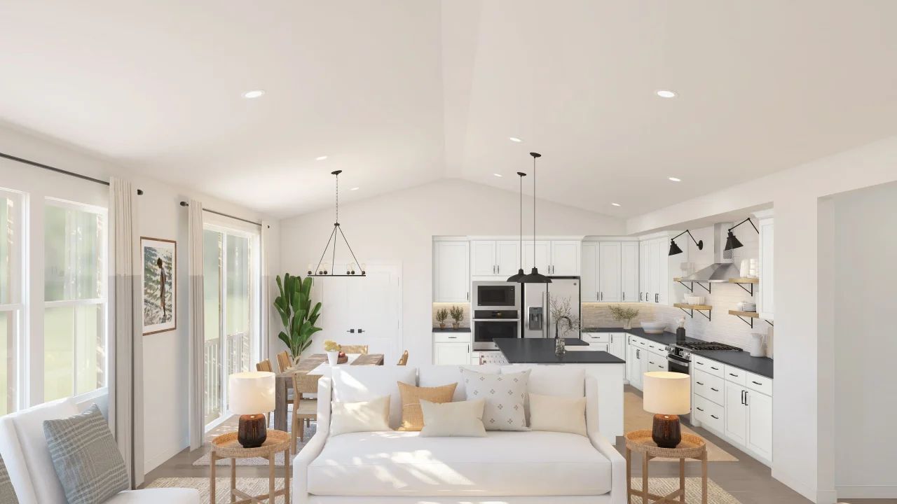 Vaulted ceiling throughout main living area