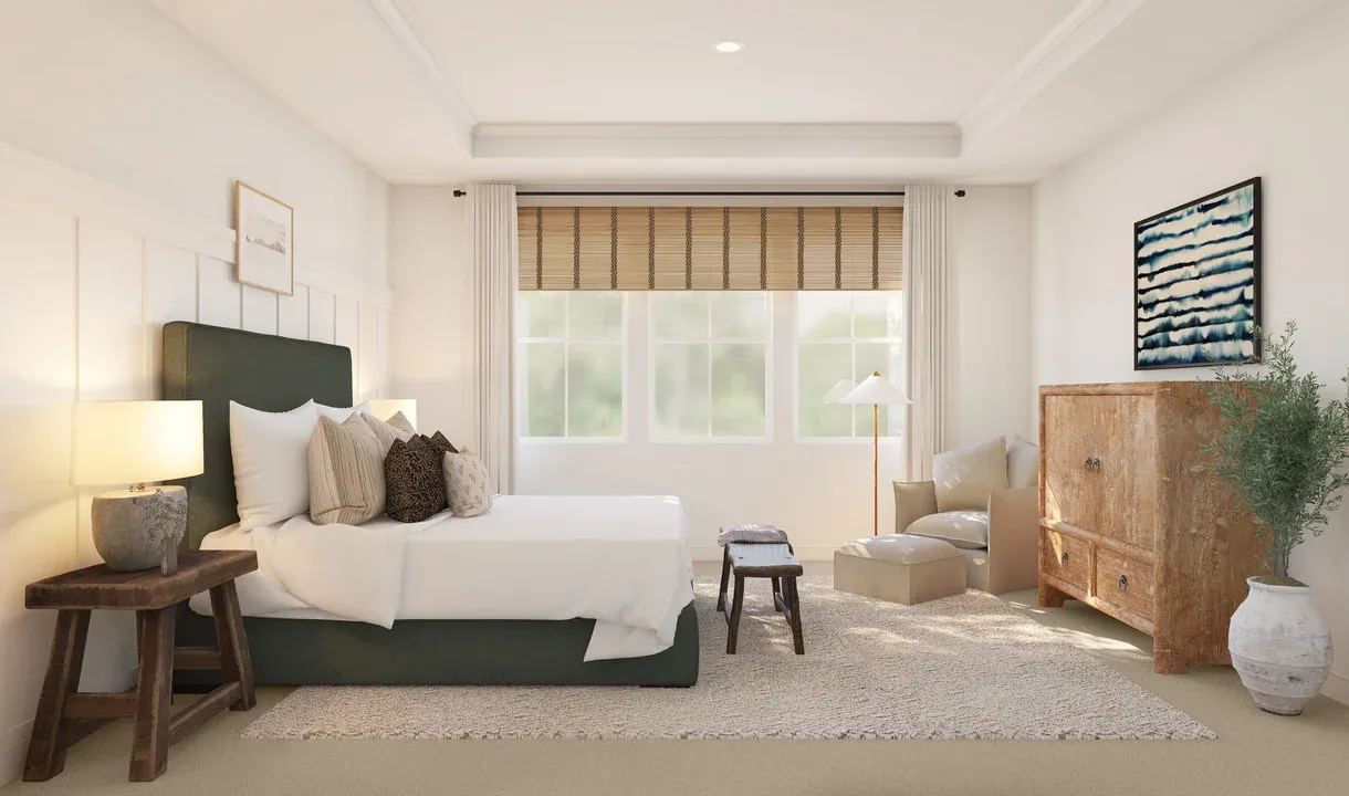 Primary suite with decorative feature wall