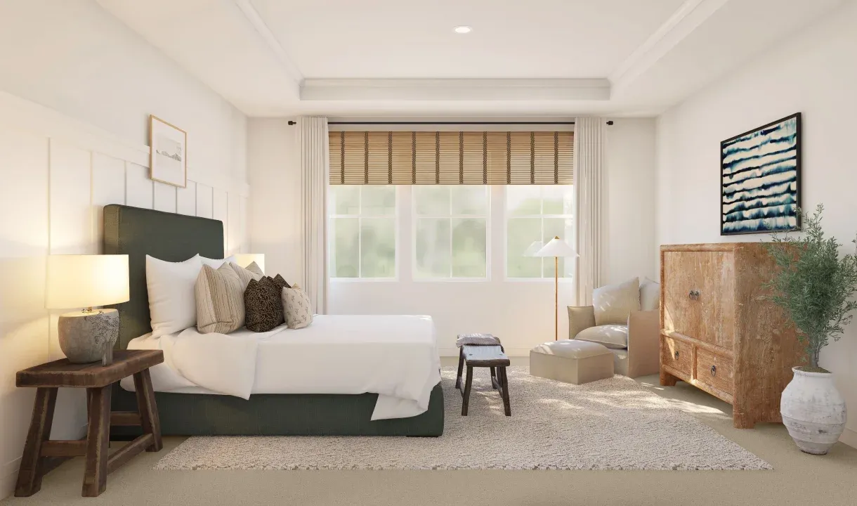 Primary suite with decorative feature wall