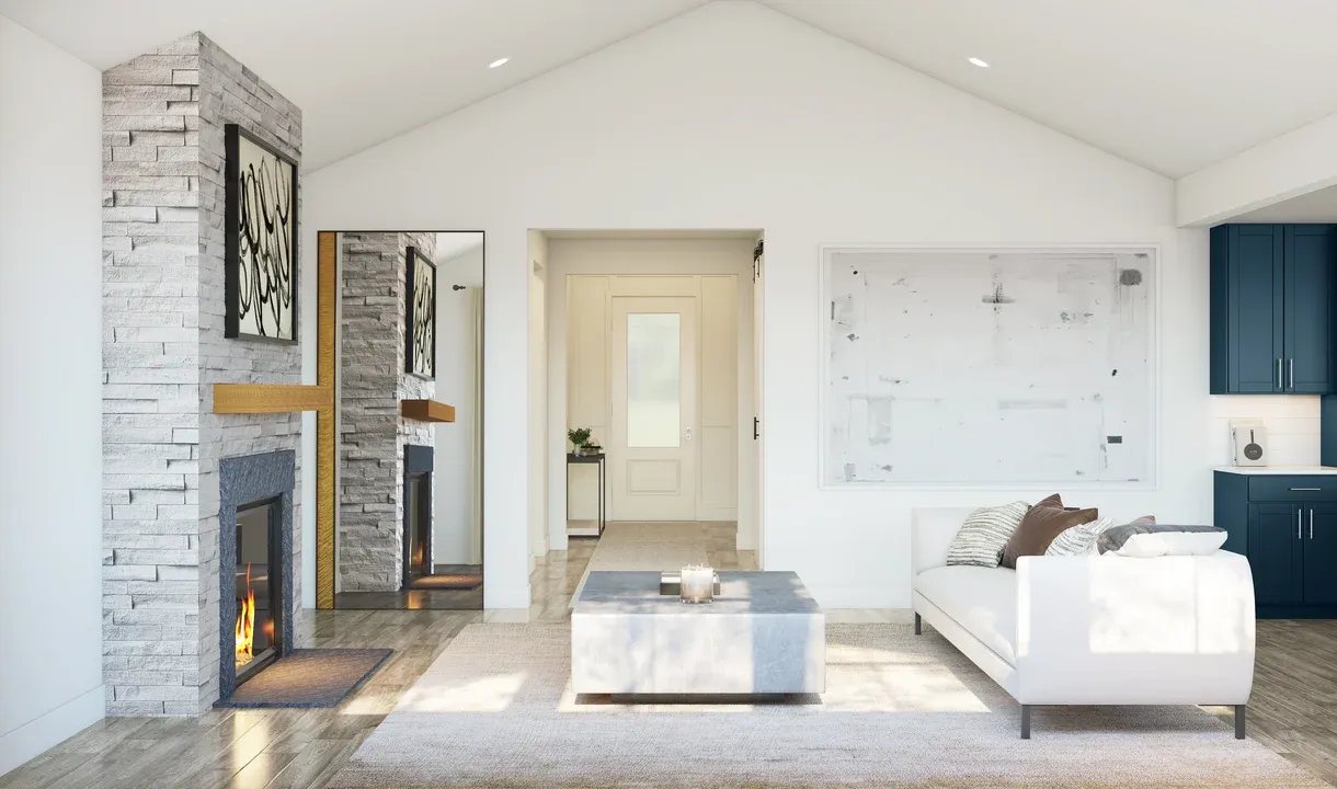 Great room with optional fireplace and vaulted ceiling