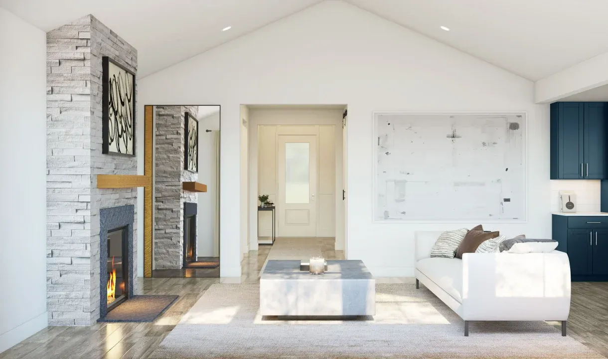 Great room with optional fireplace and vaulted ceiling