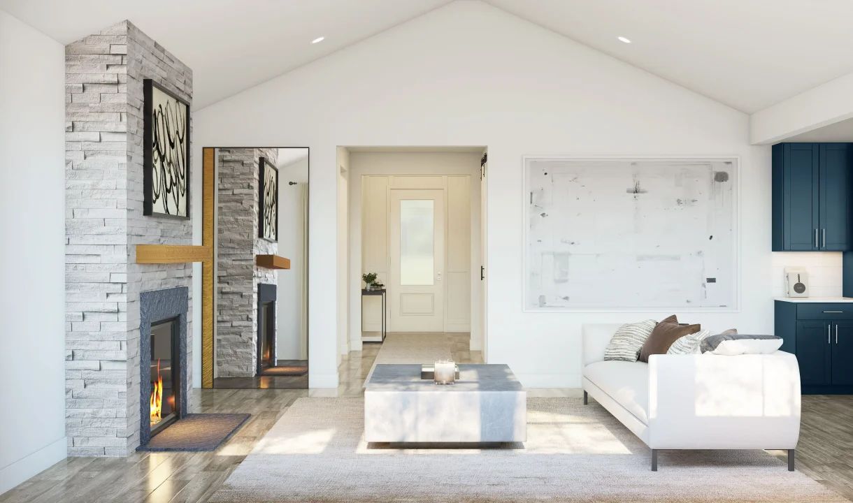 Great room with optional fireplace and vaulted ceiling