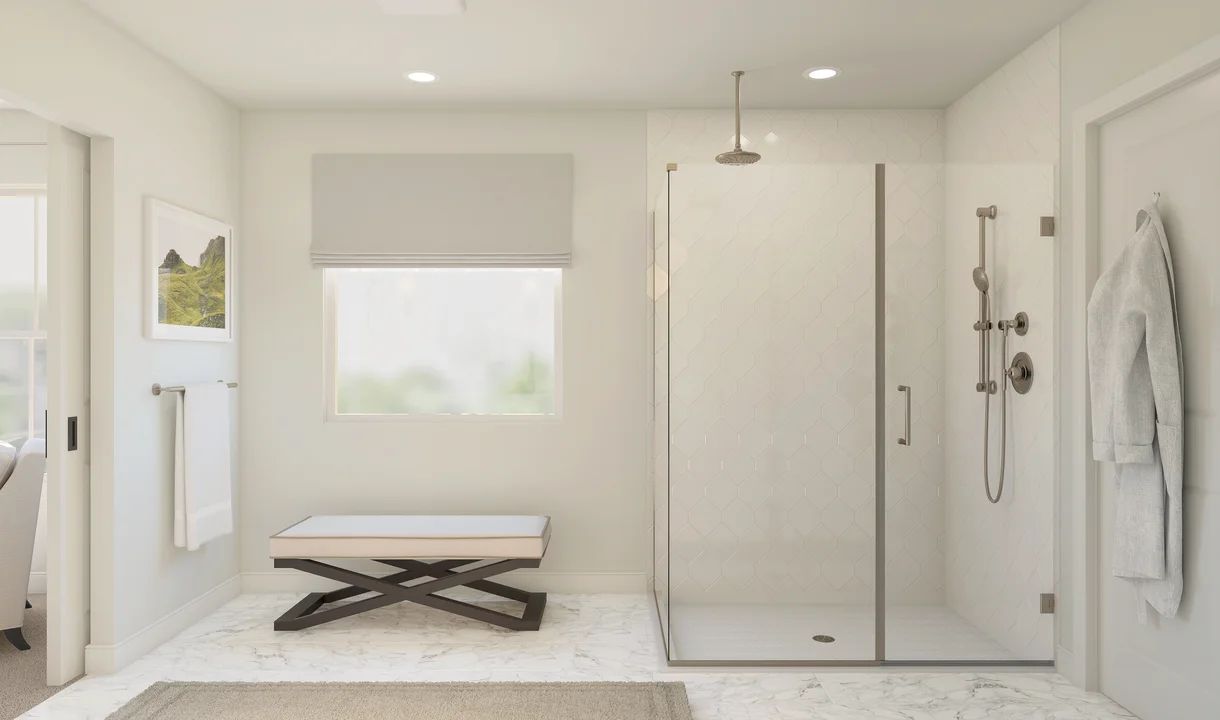 Primary bath with glass shower enclosure