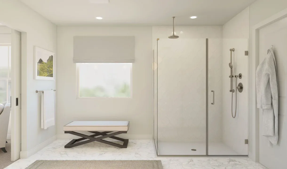 Primary bath with glass shower enclosure