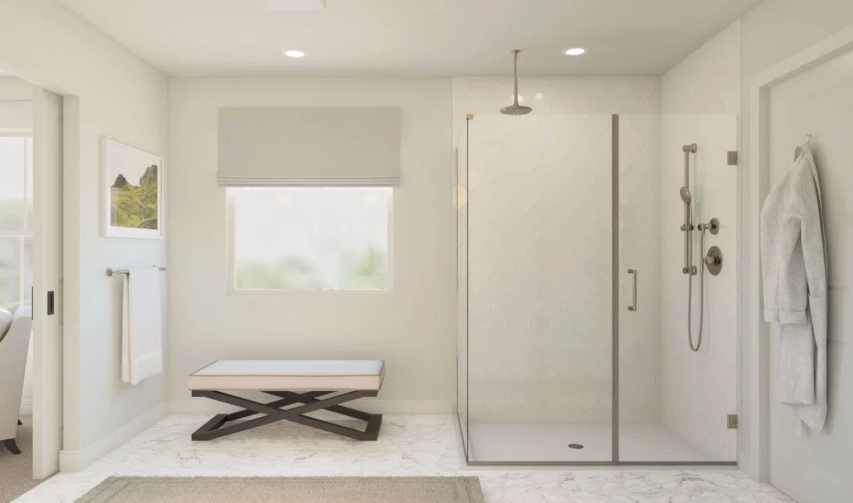 Primary bath with glass shower enclosure