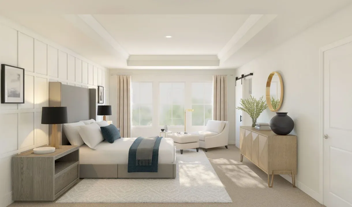 Primary suite with decorative feature wall