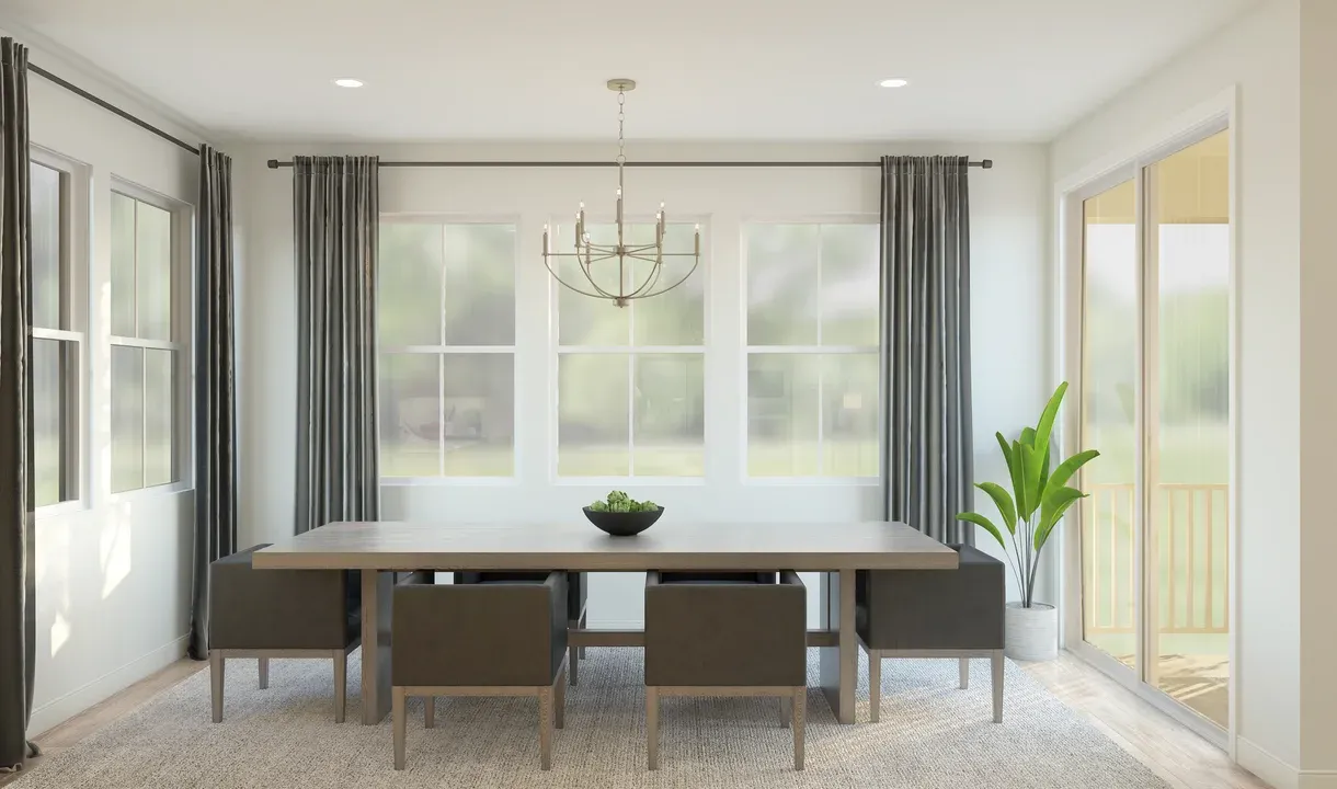 Dining area with decorative chandelier