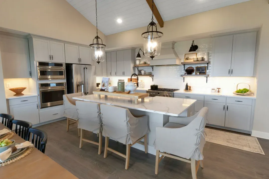 Kitchen with pendant lighting