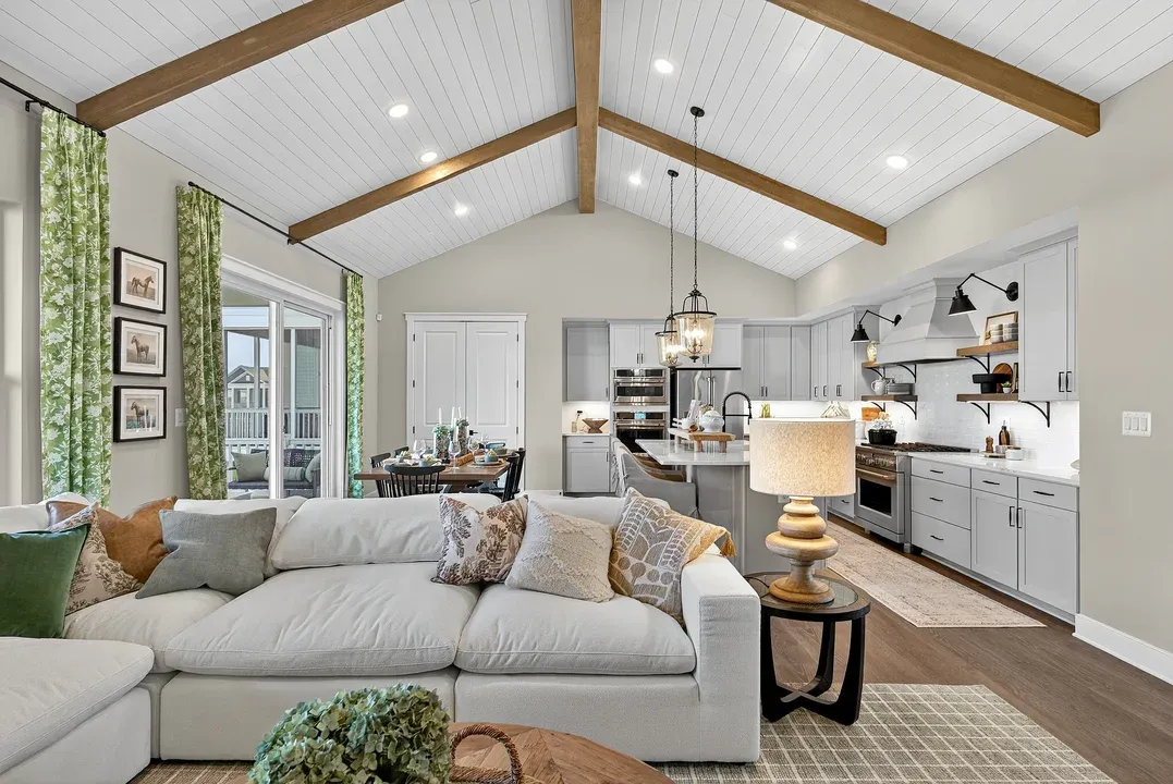 Great room with vaulted ceiling