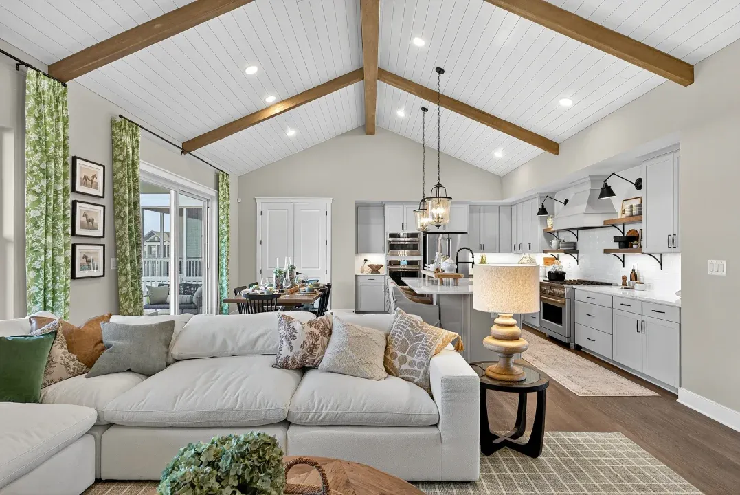 Great room with vaulted ceiling