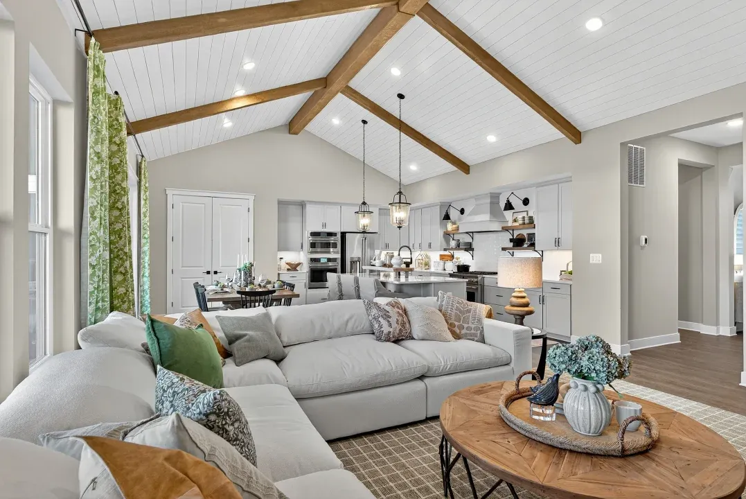Great room with vaulted ceiling