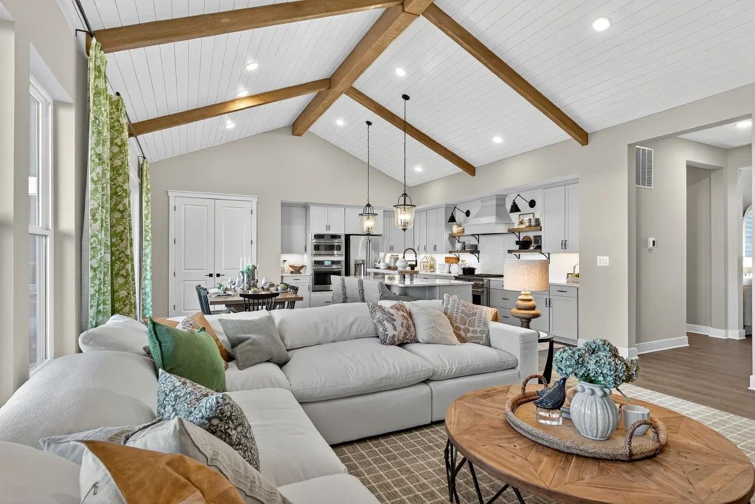 Great room with vaulted ceiling