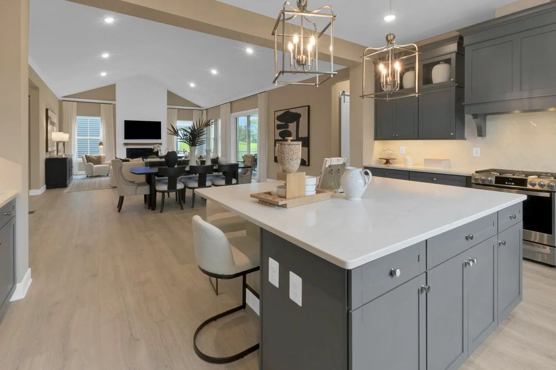 Kitchen overlooking dining area