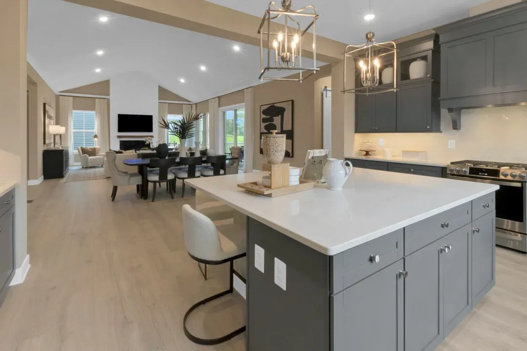 Kitchen overlooking dining area