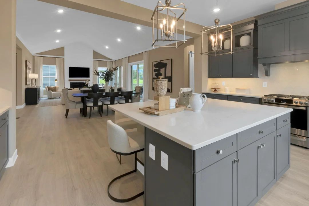 Kitchen overlooking dining area