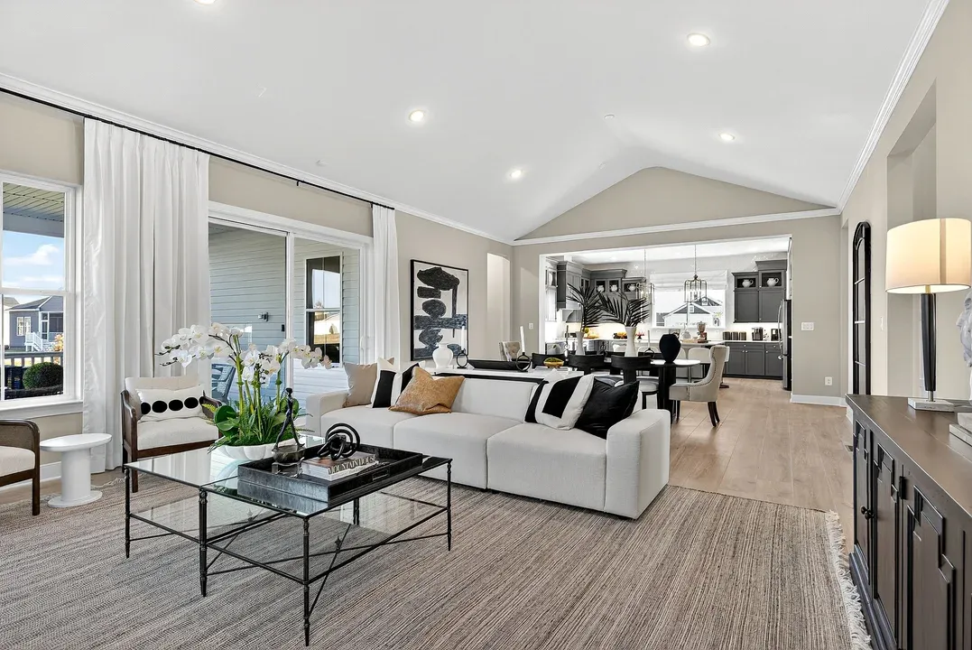 Great room with vaulted ceiling