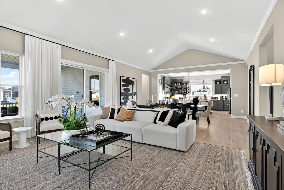 Great room with vaulted ceiling