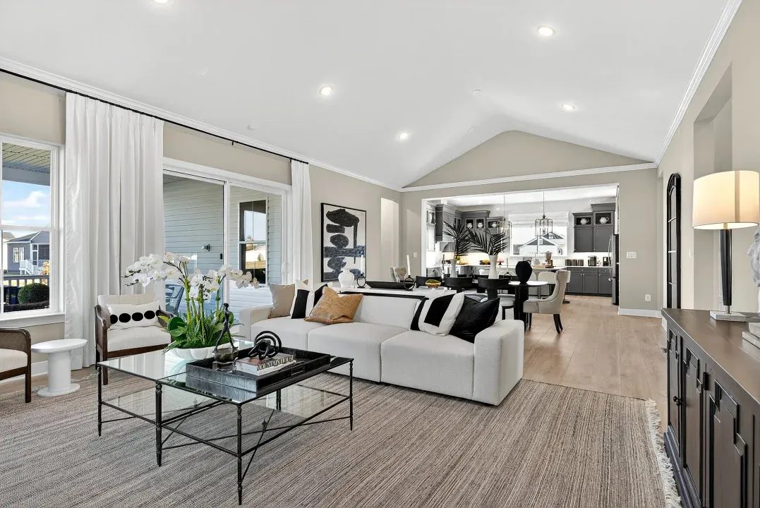 Great room with vaulted ceiling